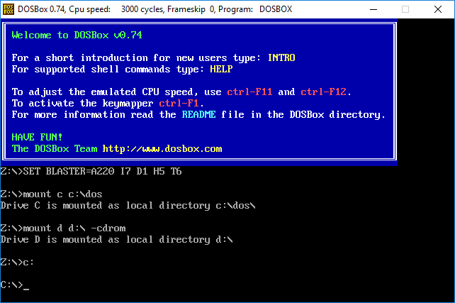 DOSBox after just starting up